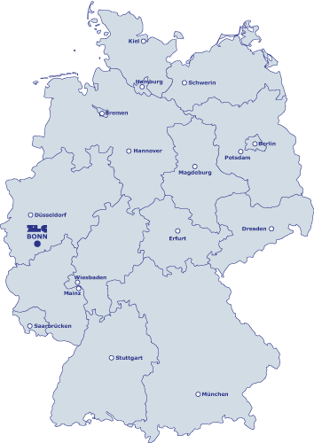 Karte der Bundesrepublik Deutschland mit Grenzen der Bundesländer und ihren Hauptstädten